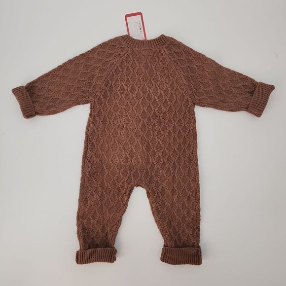 BABY Gender Neutral Brown Winter Cable Knit Jumpsuit & Hat By Littlechic … - Picture 6 of 8